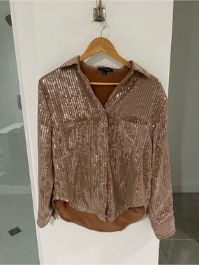JLUXLABEL Taupe Sequin Button-Up Blouse & Pant Set